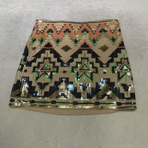 Express sequin pattern cream skirt